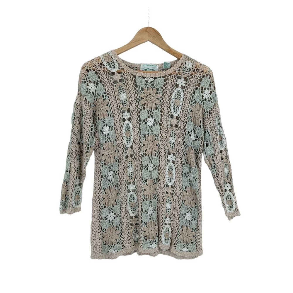 Vintage Colleen's Collectables Sweater Womens Sized L Open Floral‎ Cottagecore